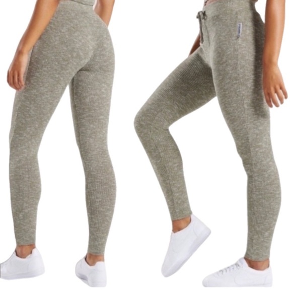 Gymshark Slounge Ribbed Leggings Joggers Gray drawstring knit - Picture 2 of 7